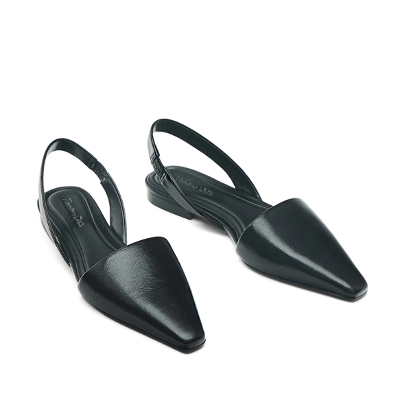 NWT Massimo Dutti Black Leather Slingback Ballet Flats EU Size 41 US Size 10 - Picture 1 of 7